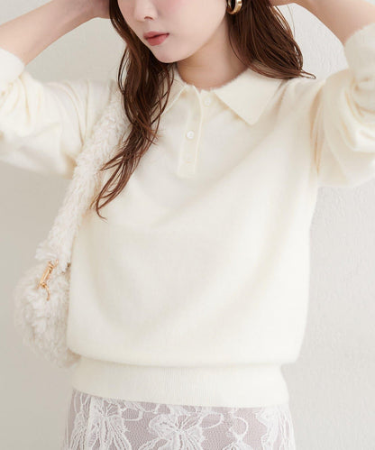 柔軟長絨帶領針織衫