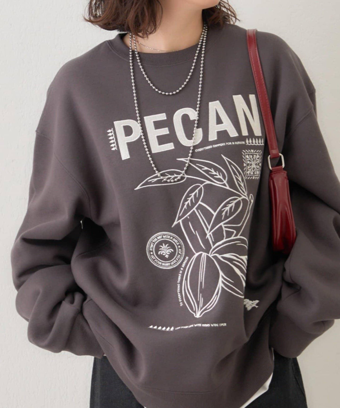 【NUNIFE】圖案刺繡加絨衛衣