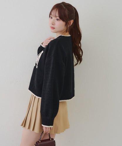 拼色條紋標誌針織衫