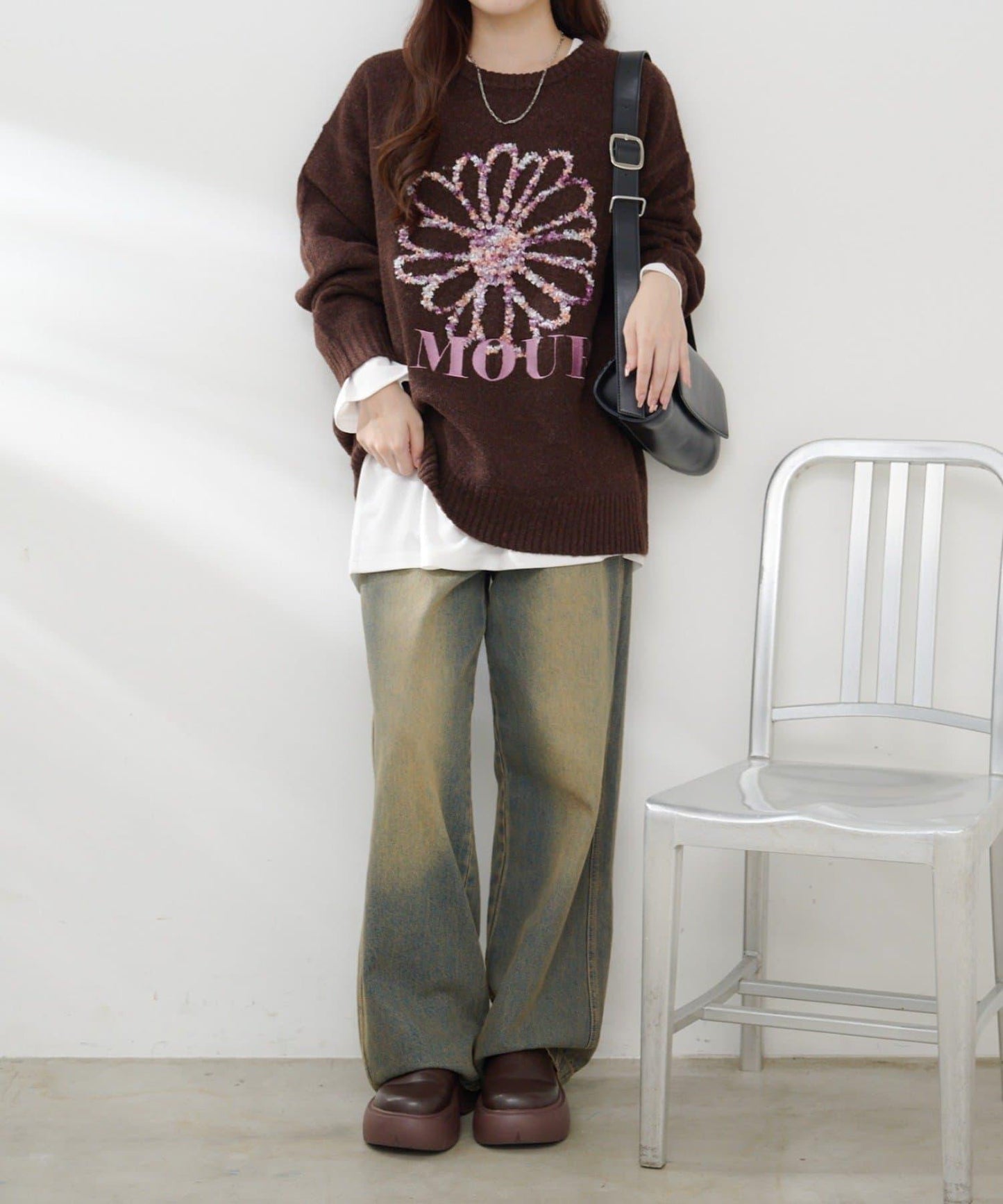 花卉提花針織衫