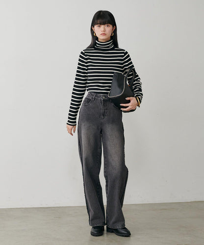 LARUTA標誌刺繡羅紋高領衫