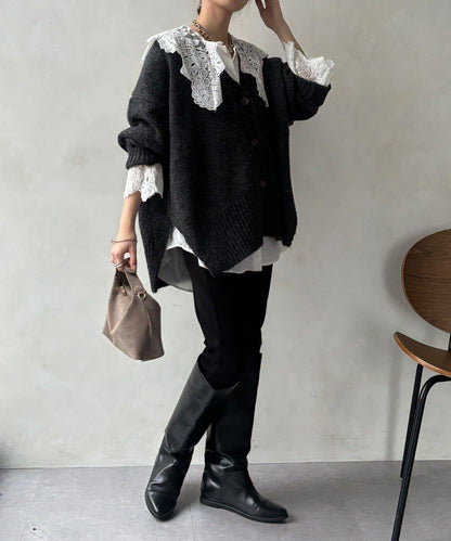 寬鬆版型V領針織開衫