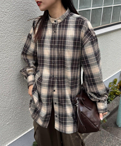 收腰格紋寬鬆襯衫