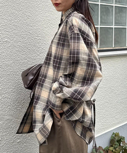 收腰格紋寬鬆襯衫