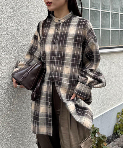 收腰格紋寬鬆襯衫