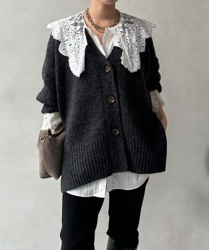 寬鬆版型V領針織開衫