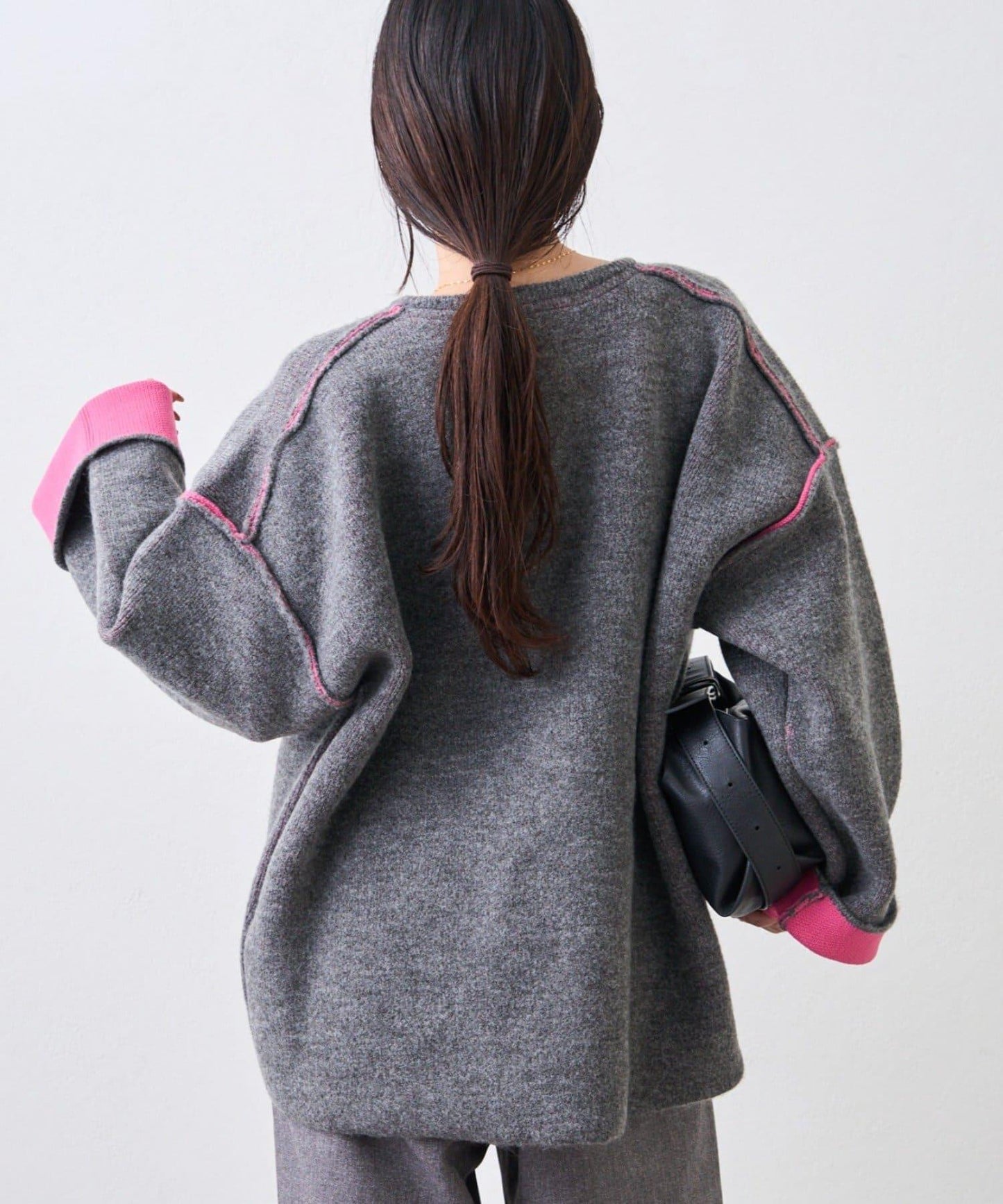 雙拉鍊拼色仿犛牛絨針織夾克