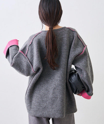 雙拉鍊拼色仿犛牛絨針織夾克