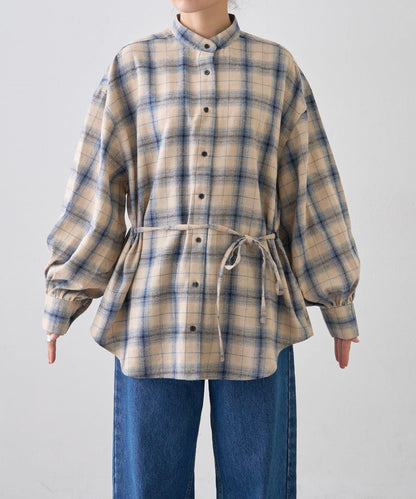 收腰格紋寬鬆襯衫