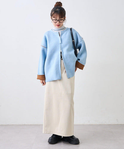 雙拉鍊拼色仿犛牛絨針織夾克