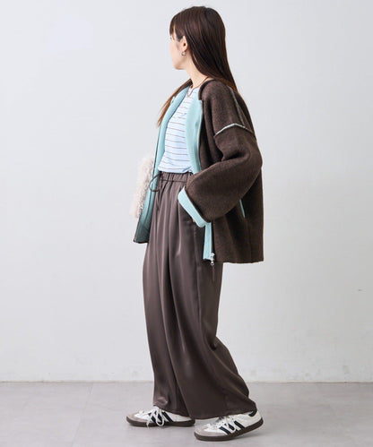 雙拉鍊拼色仿犛牛絨針織夾克