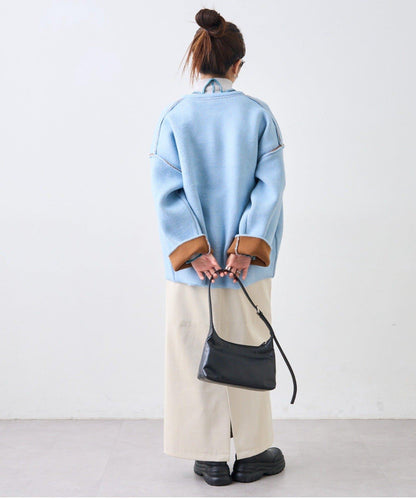 雙拉鍊拼色仿犛牛絨針織夾克