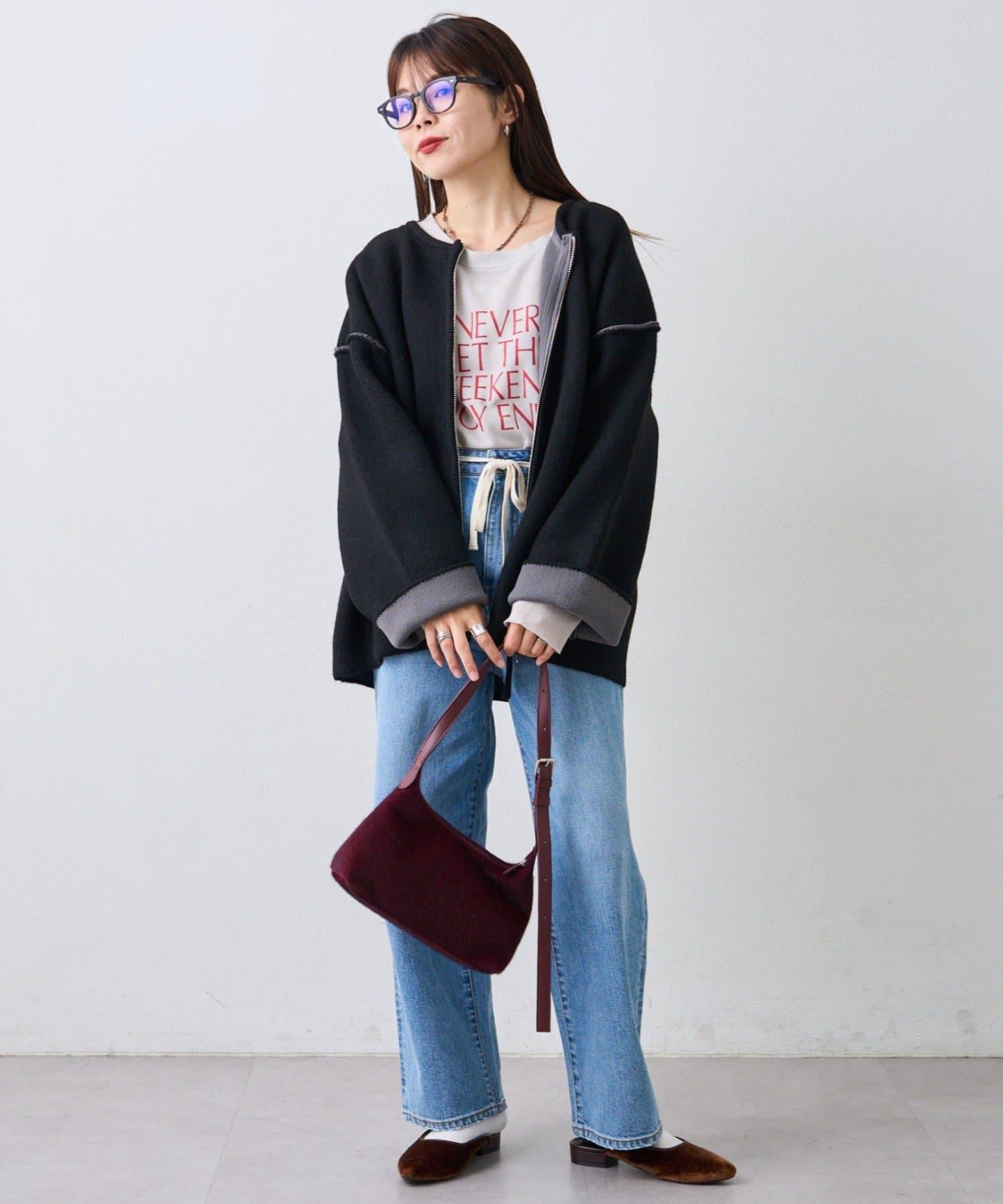 雙拉鍊拼色仿犛牛絨針織夾克