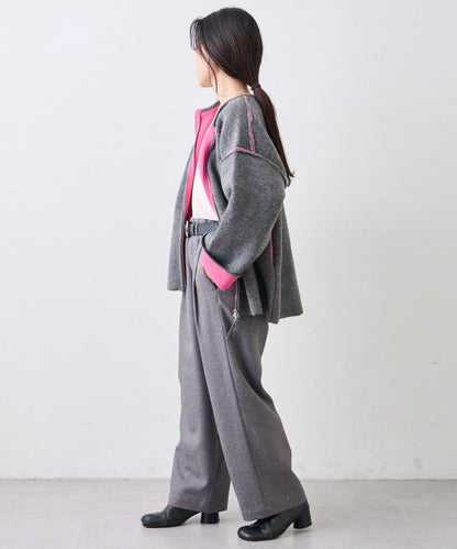 雙拉鍊拼色仿犛牛絨針織夾克