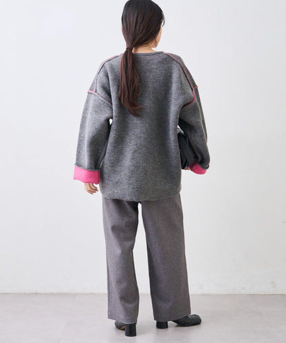 雙拉鍊拼色仿犛牛絨針織夾克