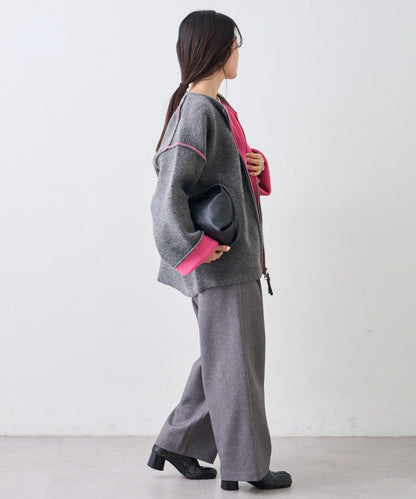 雙拉鍊拼色仿犛牛絨針織夾克