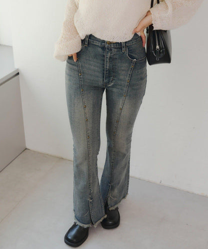 【2尺碼可選】鉚釘微喇牛仔褲