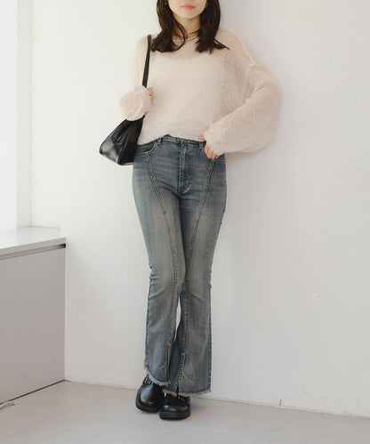 【2尺碼可選】鉚釘微喇牛仔褲