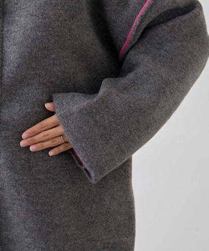 雙拉鍊拼色仿犛牛絨針織夾克