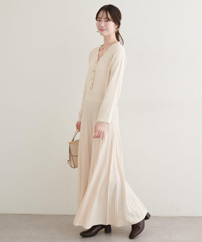 荷葉邊褶皺針織連衣裙