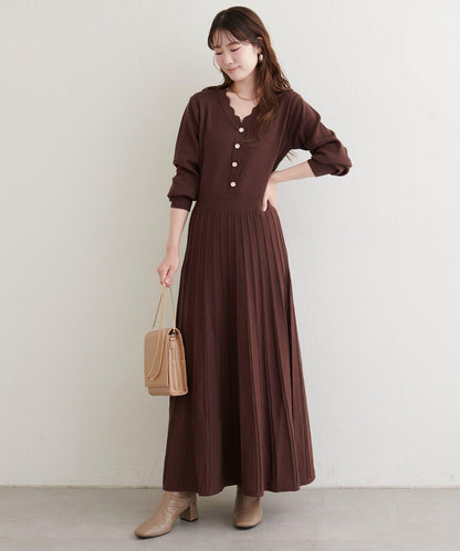 荷葉邊褶皺針織連衣裙