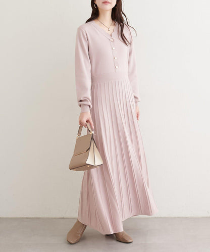 荷葉邊褶皺針織連衣裙