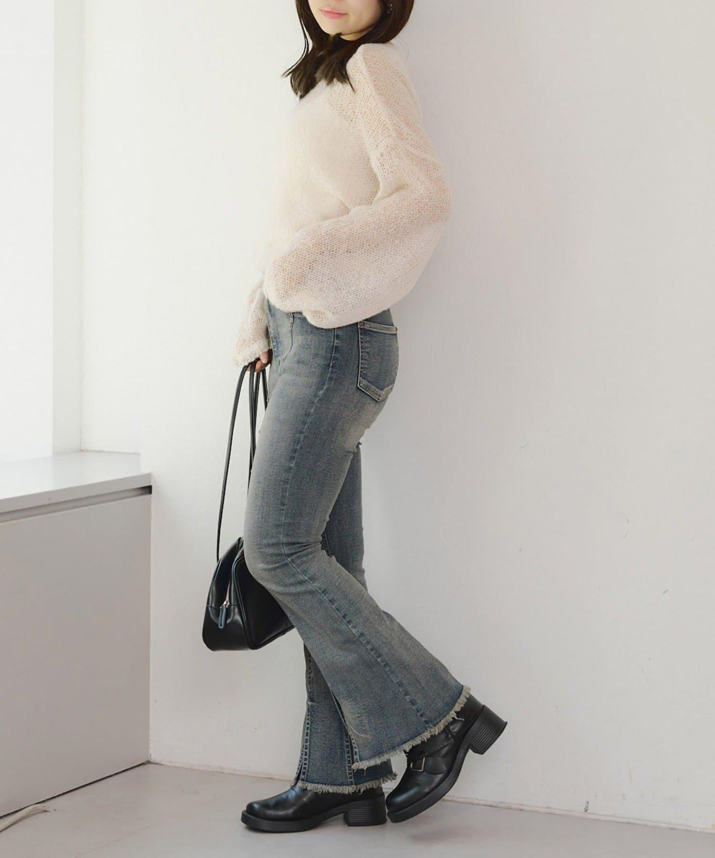 【2尺碼可選】鉚釘微喇牛仔褲