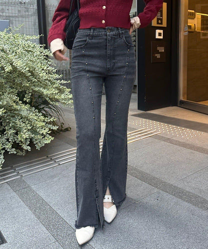 【2尺碼可選】鉚釘微喇牛仔褲