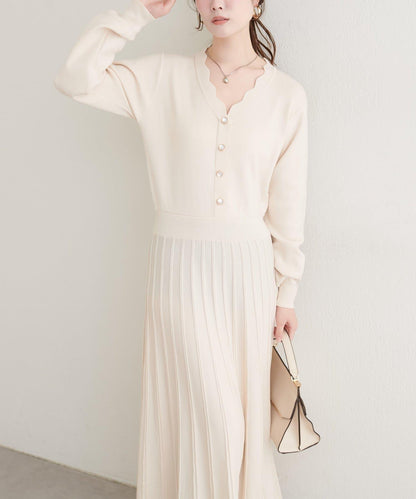荷葉邊褶皺針織連衣裙