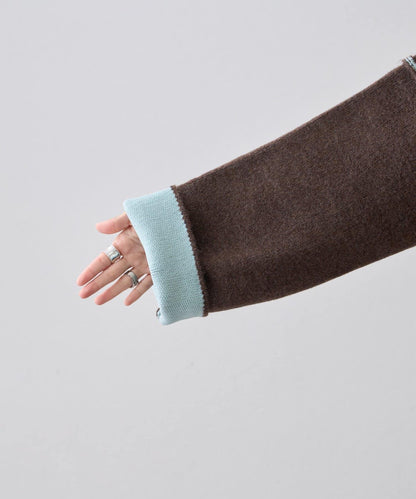 雙拉鍊拼色仿犛牛絨針織夾克