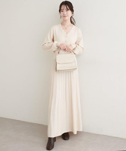 荷葉邊褶皺針織連衣裙