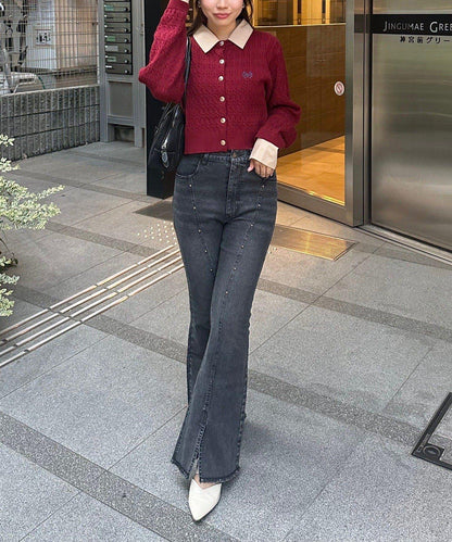 【2尺碼可選】鉚釘微喇牛仔褲