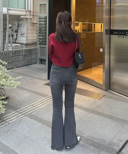 【2尺碼可選】鉚釘微喇牛仔褲