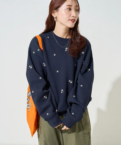 小花刺繡加絨衛衣套頭衫