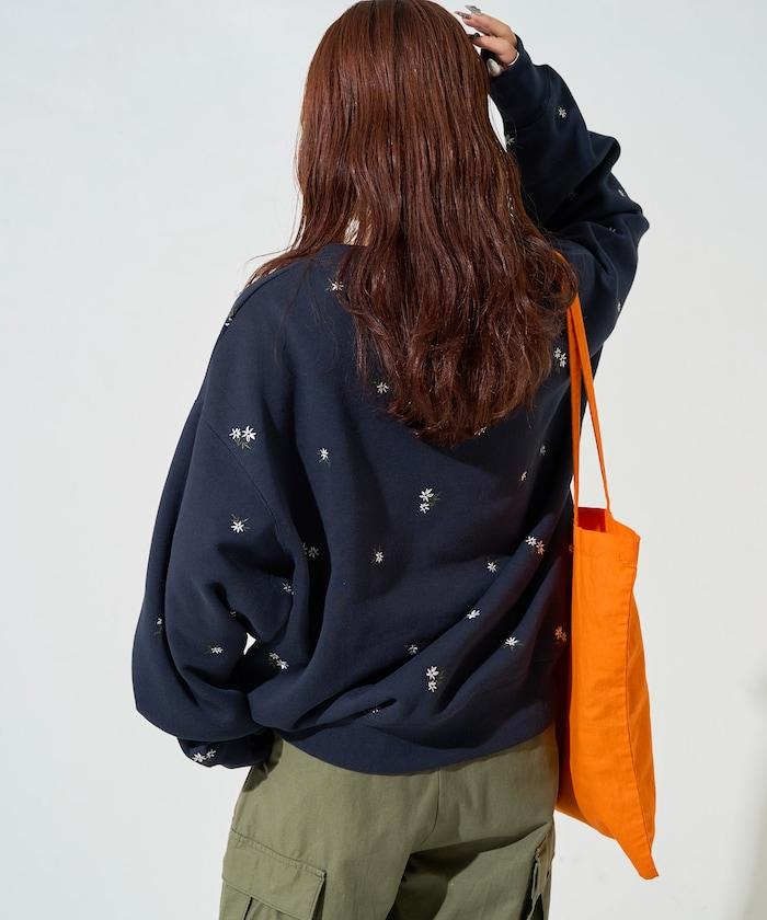 小花刺繡加絨衛衣套頭衫