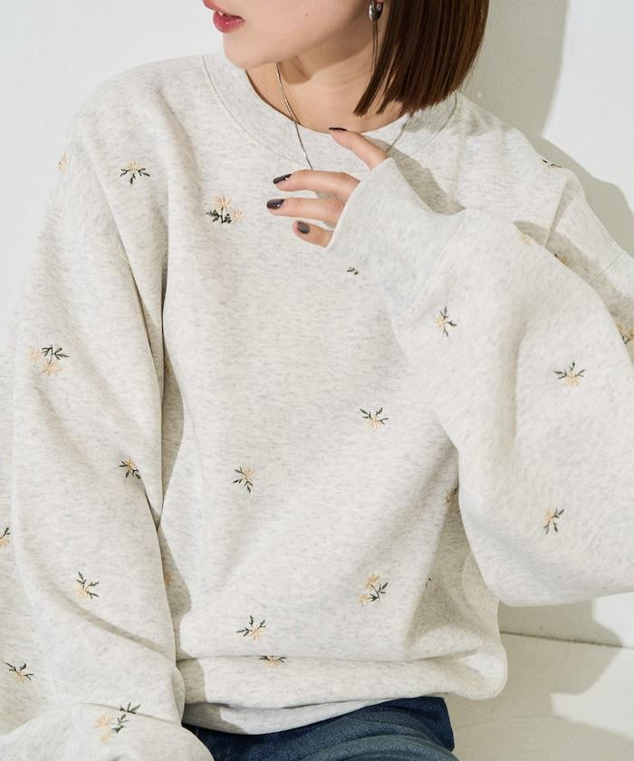 小花刺繡加絨衛衣套頭衫