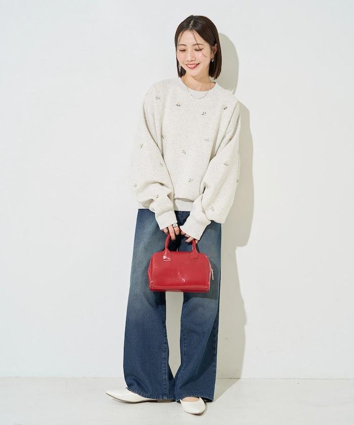 小花刺繡加絨衛衣套頭衫