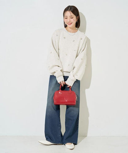 小花刺繡加絨衛衣套頭衫