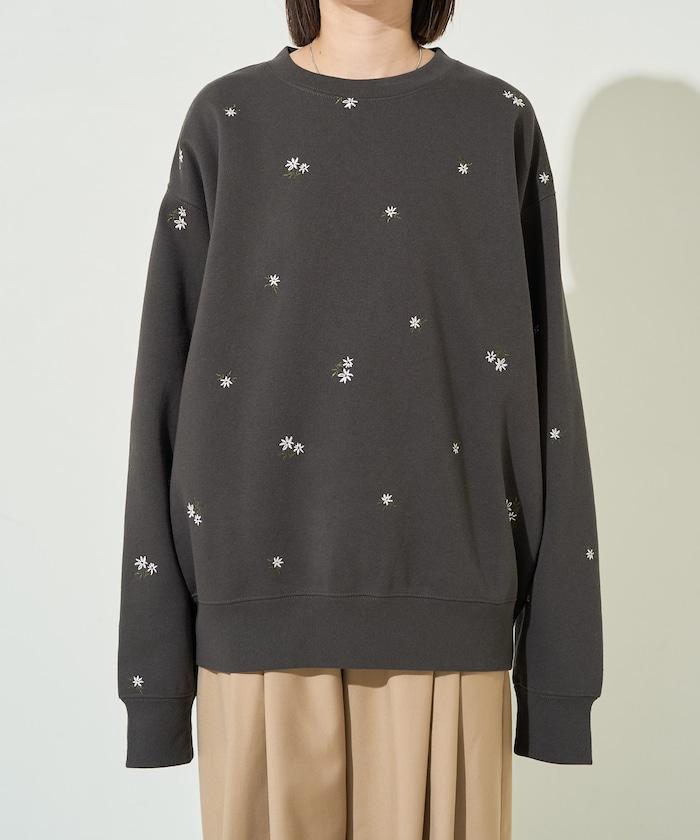 小花刺繡加絨衛衣套頭衫