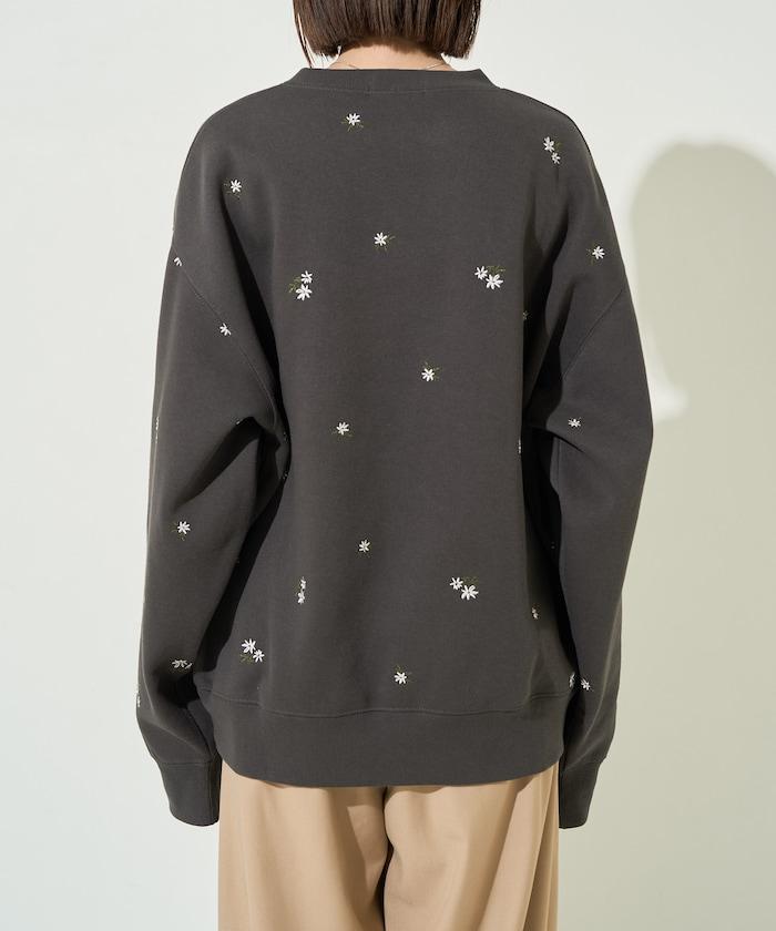 小花刺繡加絨衛衣套頭衫