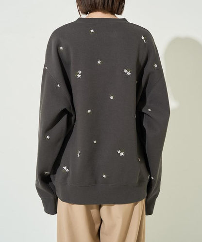 小花刺繡加絨衛衣套頭衫