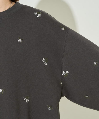 小花刺繡加絨衛衣套頭衫