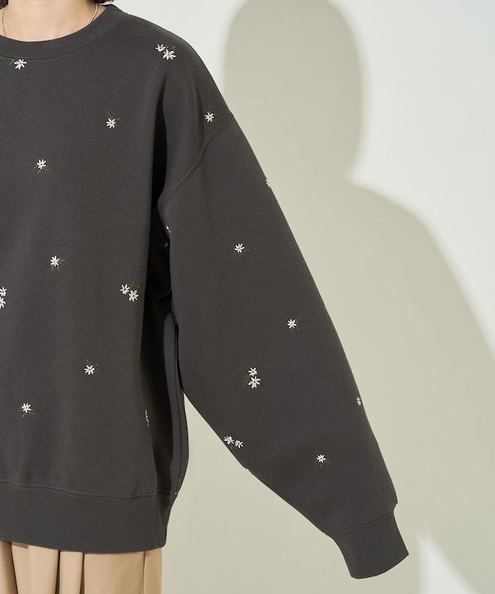 小花刺繡加絨衛衣套頭衫