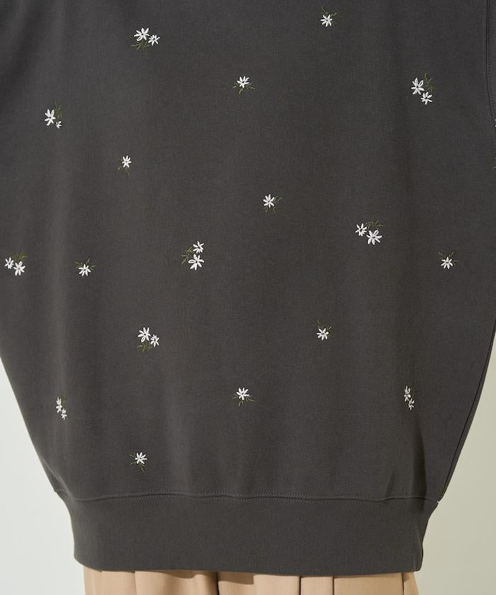 小花刺繡加絨衛衣套頭衫