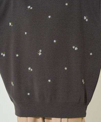 小花刺繡加絨衛衣套頭衫