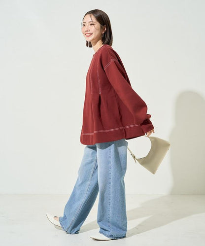 配色 ステッチ タック Aライン 裏起毛 チュニック【限定展開】