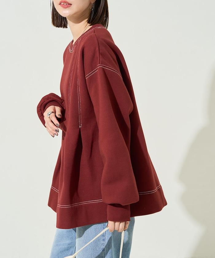 配色 ステッチ タック Aライン 裏起毛 チュニック【限定展開】