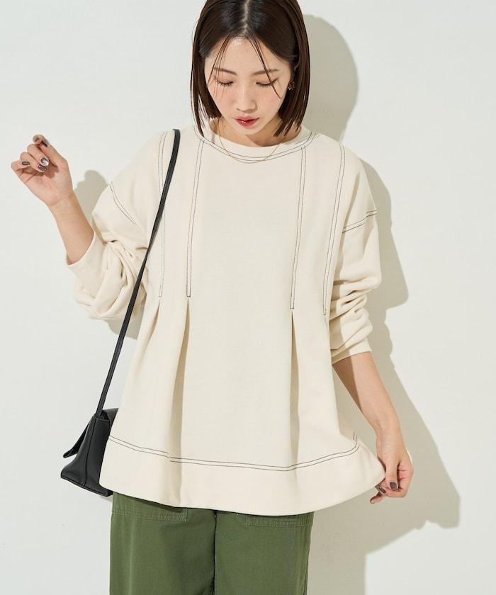 配色 ステッチ タック Aライン 裏起毛 チュニック【限定展開】