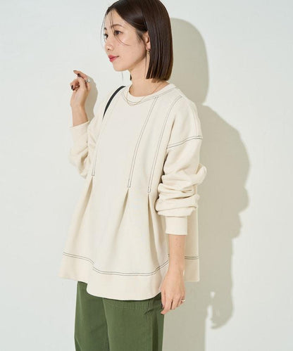 配色 ステッチ タック Aライン 裏起毛 チュニック【限定展開】