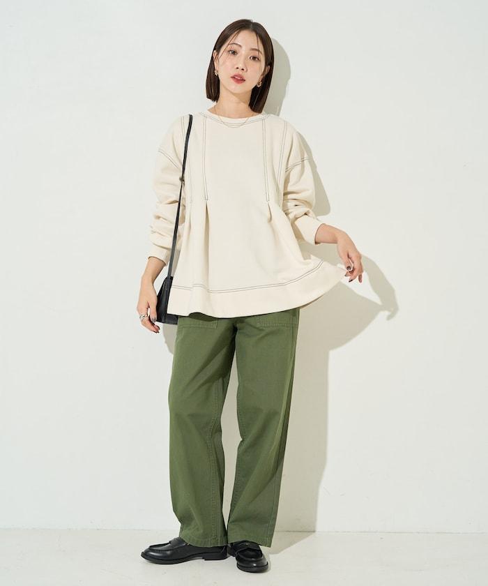 配色 ステッチ タック Aライン 裏起毛 チュニック【限定展開】